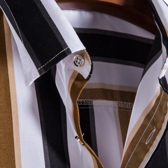 Casual Button Down Men's Summer Striped Print Shirt - Picture 7 of 10